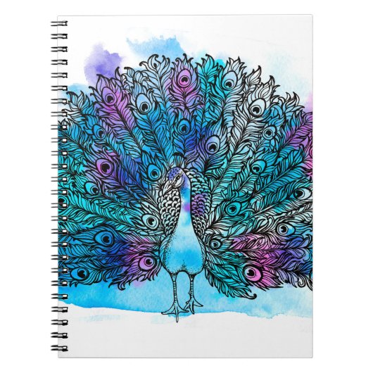 Mooie hand getrokken Peacock-vogel bestaat uit vee Notitieboek (Voorkant)