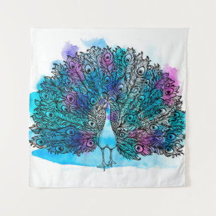 Mooie hand getrokken Peacock-vogel bestaat uit vee Wandkleed