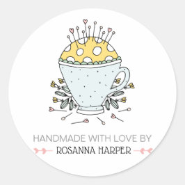 Mooie Hand-getrokken speldenkussen Quilter Naaibiz Ronde Sticker