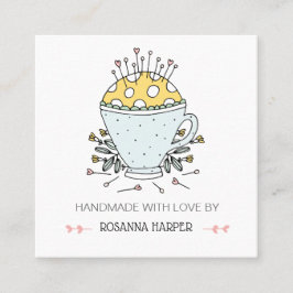 Mooie Hand-getrokken speldenkussen Quilter Naaibiz Vierkante Visitekaartje