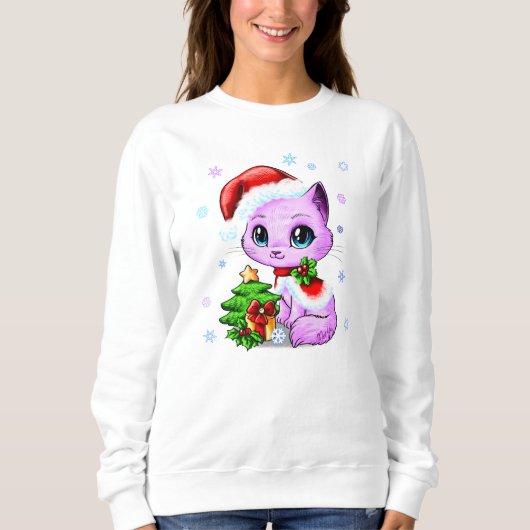 Mooie hand met kerstkat voor dames trui (Voorkant)