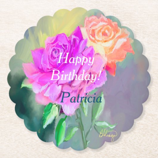 Mooie handbeschilderde rozen voor speciale gelegen kartonnen onderzetters (Voorkant)