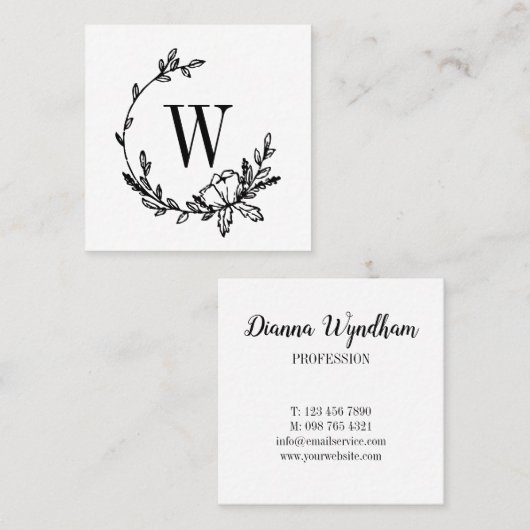 Mooie handdragende bloem, groot monogram vierkante visitekaartje (Voorkant / Achterkant)