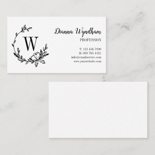 Mooie handdragende bloem, groot monogram visitekaartje (Voorkant / Achterkant)