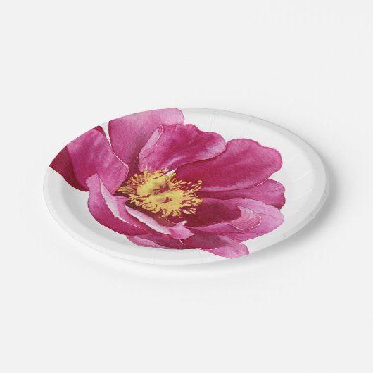 Mooie handgeschilderde pioenroos roze papieren bordje (Gekanteld)