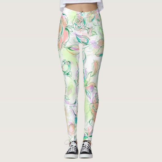 Mooie handgeschilderde Rozen Leggings (Voorkant)