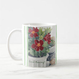 MOOIE HANDGESCHILDERDE WATERVERF BLOEMEN KOFFIE MO KOFFIEMOK