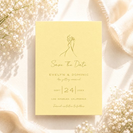 Mooie Handgetekende Boter Gele Trouwdag Save The Date
