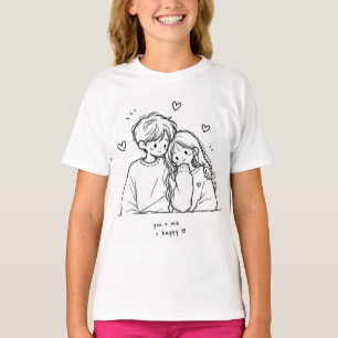Mooie handgetekende illustratie van een stel op ee t-shirt