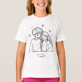 Mooie handgetekende illustratie van een stel op ee t-shirt