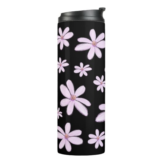 Mooie handgetekende schetsachtige pastelbloem thermosbeker (Gedraaid links)