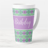Mooie Happy Birthday Mauve en Paarse Flowered Latte Mok (Rechterhoek)