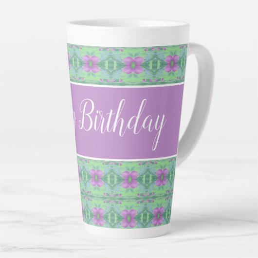 Mooie Happy Birthday Mauve en Paarse Flowered Latte Mok (Rechterhoek)