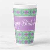 Mooie Happy Birthday Mauve en Paarse Flowered Latte Mok (Voorkant)
