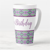 Mooie Happy Birthday Paars Flowered Latte Mok (Rechterhoek)