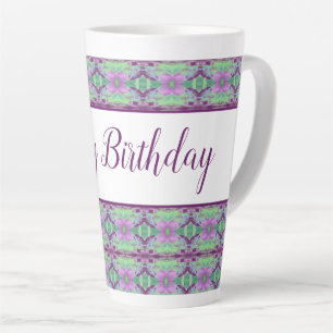 Mooie Happy Birthday Paars Flowered Latte Mok