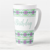 Mooie Happy Birthday Paarse en Blauwgroen bloemig Latte Mok (Rechterhoek)