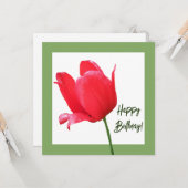 Mooie Happy Birthday  rode tulpenbloem Kaart (Voorkant / Achterkant in situ)