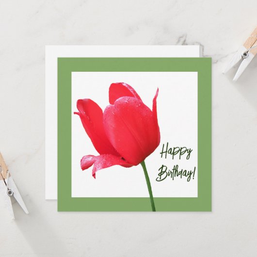 Mooie Happy Birthday  rode tulpenbloem Kaart (Voorkant / Achterkant in situ)