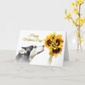 Mooie Happy Moederdag Husky en zonnebloem Kaart (Gele Bloem)