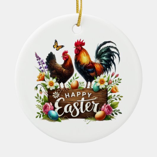 Mooie Happy Pasen aanpasbare Haan Keramisch Ornament (Voorkant)