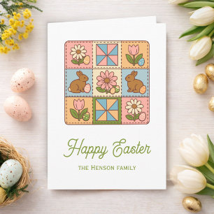 Mooie Happy Pasen Konijn Quilt Patroon Kaart