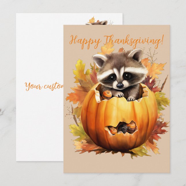 Mooie Happy Thanksgiving Raccoon Waterverf Kaarten (Voorkant / Achterkant)