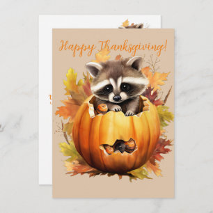 Mooie Happy Thanksgiving Raccoon Waterverf Kaarten