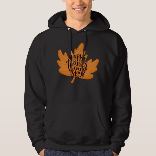 Mooie Happy Thanksgiving Typografie op Leaf Hoodie (Voorkant)