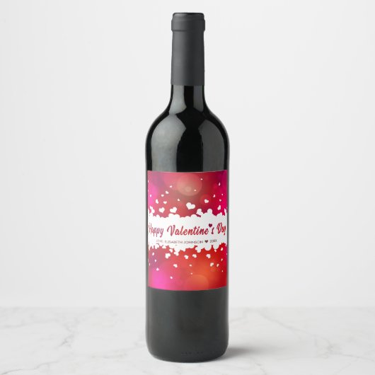 Mooie Happy Valentine's Day Hearts Wine Label Wijn Etiket (Voorkant)