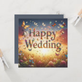 Mooie Happy Wedding Wenskaarten Kaart (Voorkant / Achterkant in situ)