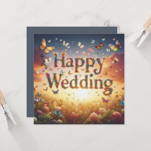 Mooie Happy Wedding Wenskaarten Kaart (Voorkant / Achterkant in situ)