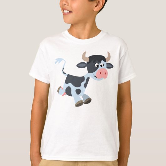Mooie hardloopcartoonkoe kinderen T-shirt (Voorkant)