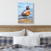 Mooie Harlekijneend op de Rots Canvas Afdruk (Insitu (Slaapkamer))