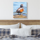 Mooie Harlekijneend op de Rots Canvas Afdruk (Insitu (Slaapkamer))