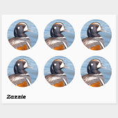 Mooie Harlequin Duck op de Rock Ronde Sticker (Vel)