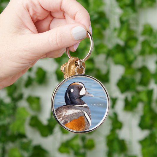 Mooie Harlequin Duck op de Rock Sleutelhanger (Hand)