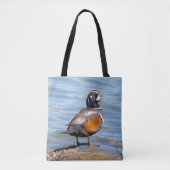 Mooie Harlequin Duck op de Rock Tote Bag (Voorkant)