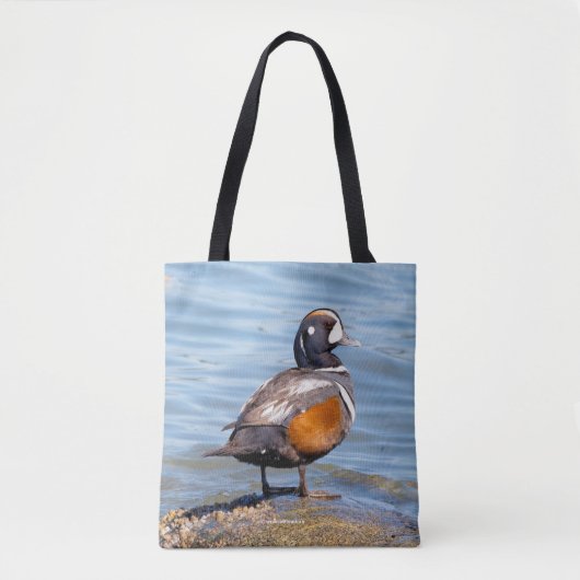 Mooie Harlequin Duck op de Rock Tote Bag (Voorkant)