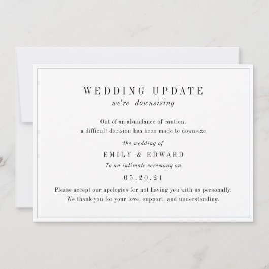 Mooie Hart bruiloft downsize aankondiging (Achterkant)