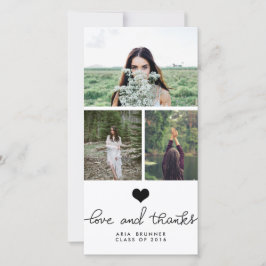 Mooie hart liefde en dank typografie geslaagd bedankkaart