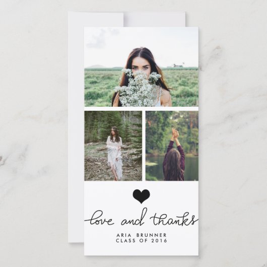 Mooie hart liefde en dank typografie geslaagd bedankkaart (Voorkant)