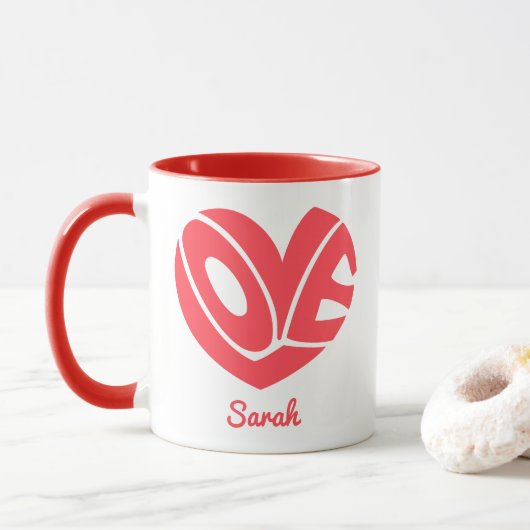 Mooie hart mok met liefdesboodschap (Met donut)