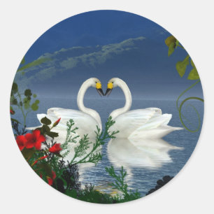 Mooie hart zwanen rode bloemen 1 ronde sticker