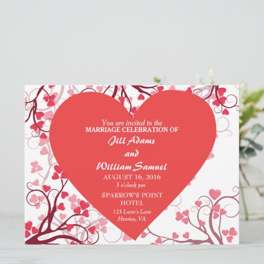 Mooie harten bruiloft kaart (Staand voorkant)