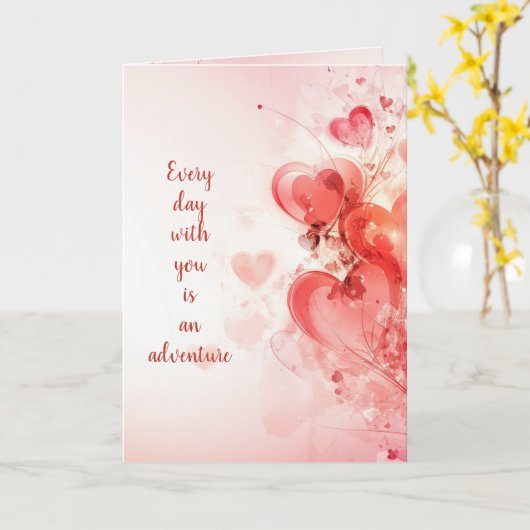 Mooie Harten Decoratie I Roze Valentijnsdag Kaart (Gele Bloem)