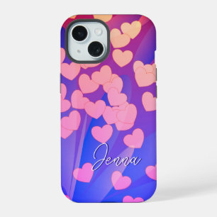 Mooie harten en bloemen ontwerp aangepaste naam iPhone 15 case