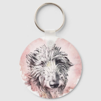 Mooie harten en shaggy Dog Keyring Sleutelhanger