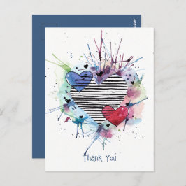 Mooie harten en waterverfwas in waterverf  ansicht briefkaart