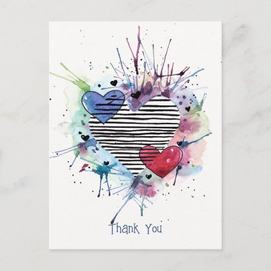 Mooie harten en waterverfwas in waterverf ansicht briefkaart (Voorkant)